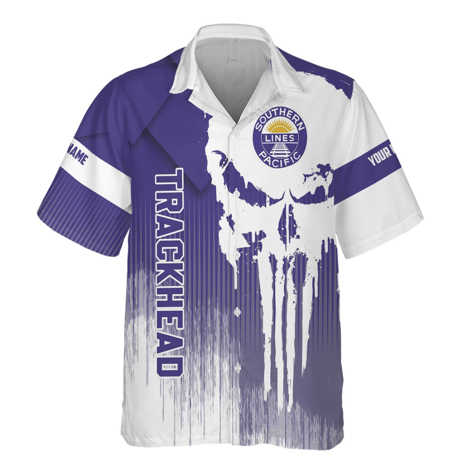 Railspirit Personalized Southern Pacific Railroad Hawaiian Shirt Skull Design with Custom Job Train Shirt for Trackhead Crew