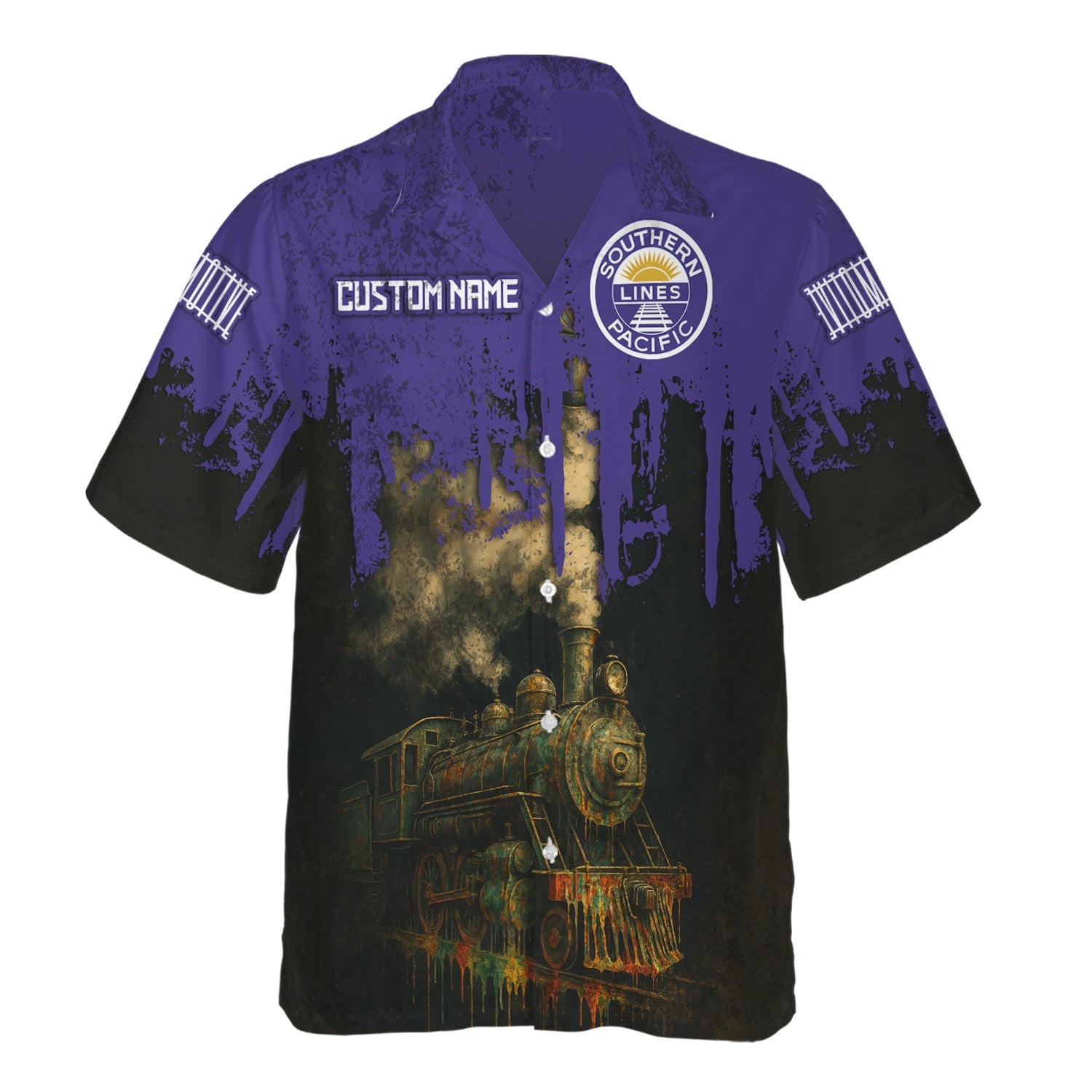 Railspirit Personalized Southern Pacific Railroad Hawaiian Shirt Vintage Train Art Style Shirt For Locomotive Fans