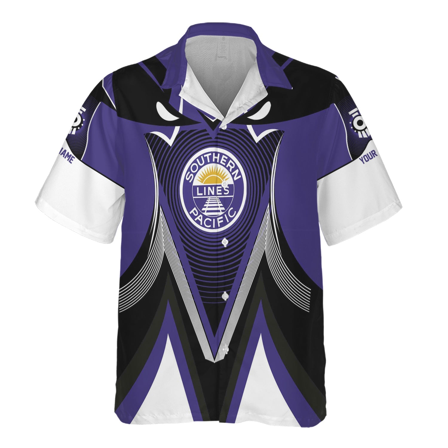 Railspirit Personalized Southern Pacific Railroad Hawaiian Shirt Vibrant Graphic Pattern Shirt For Train Enthusiasts