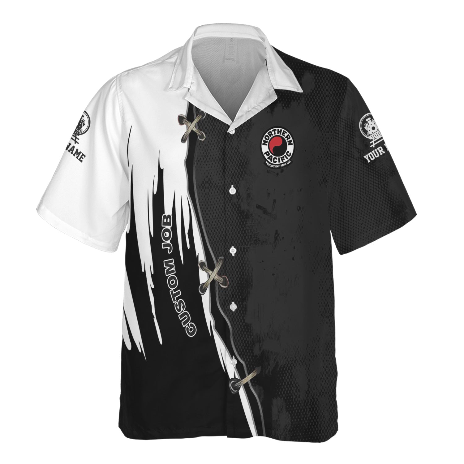 Railspirit Personalized Northern Pacific Railway Hawaiian Shirt Retro Stitches Design with Custom Position Train Shirt