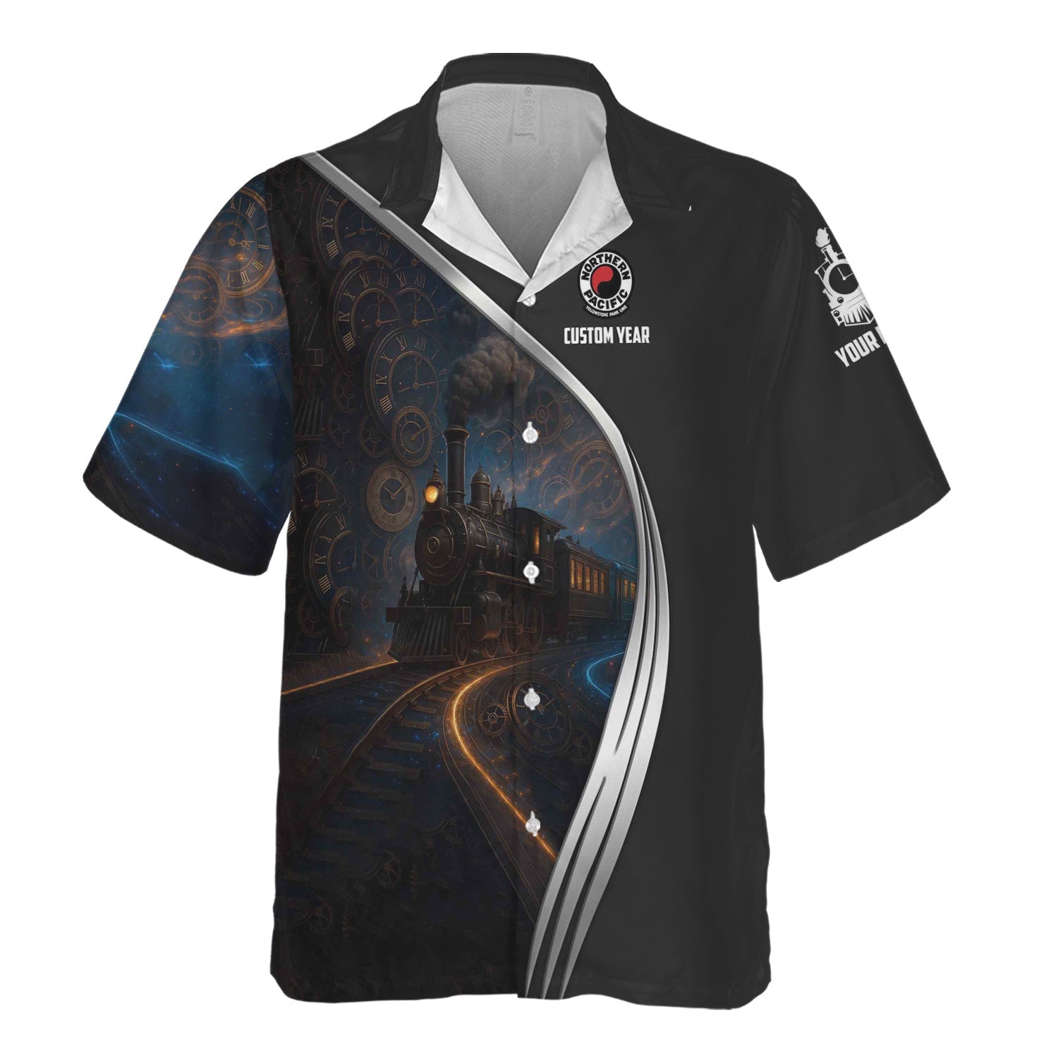 Railspirit Personalized Northern Pacific Railway Hawaiian Shirt Steampunk Locomotive with Custom Year Train Shirt