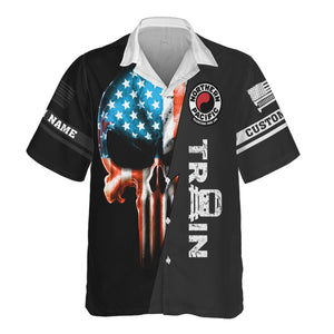 Railspirit Personalized Northern Pacific Railway Hawaiian Shirt Train Skull American Flag Shirt All Over Print