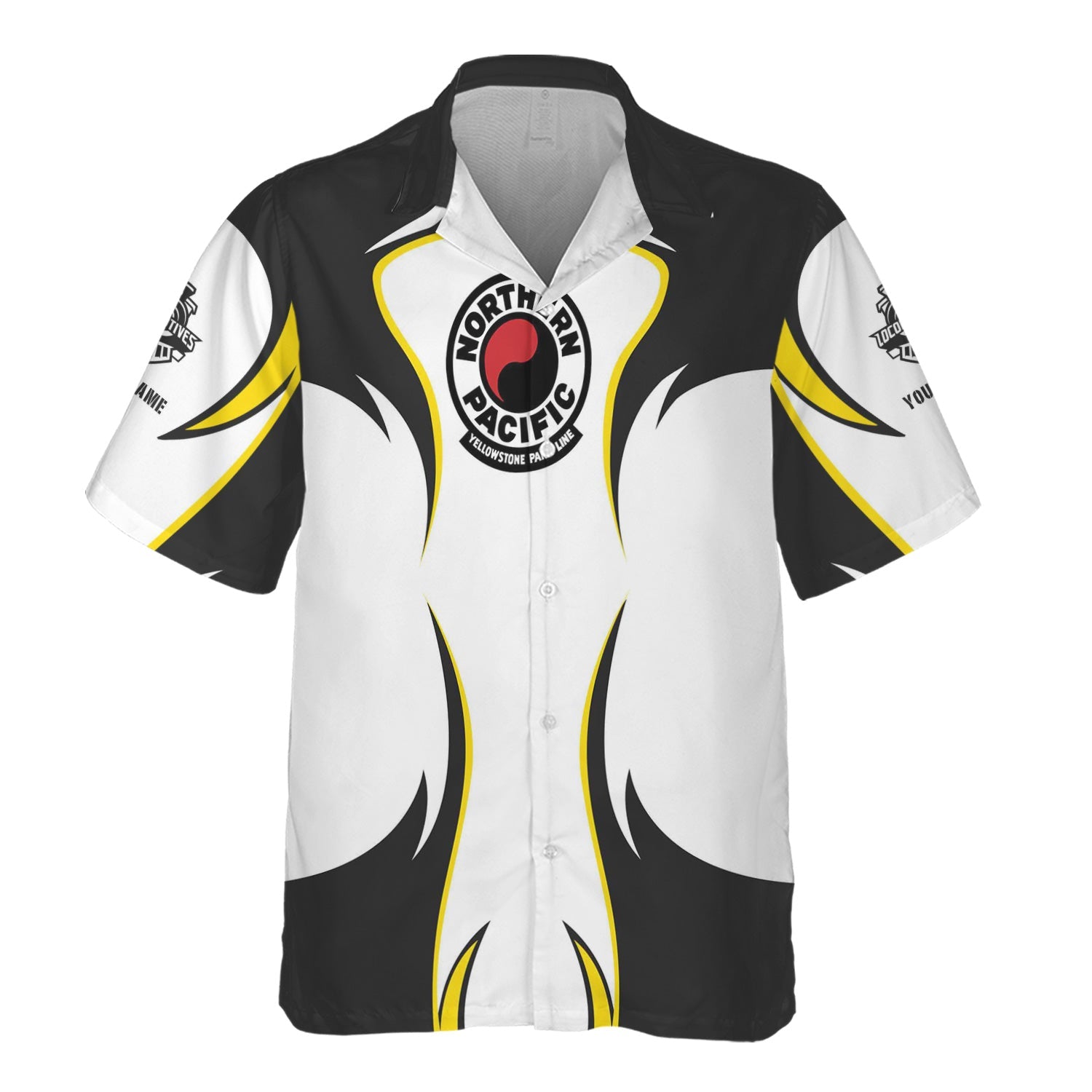 Railspirit Personalized Northern Pacific Railway Hawaiian Shirt Distinctive Flame Style Shirt For Steam Engine Addict