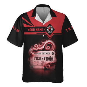 Railspirit Personalized Northern Pacific Railway Hawaiian Shirt Train Ticket  American Locomotive Printed Train