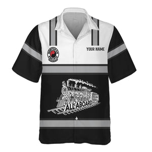 Railspirit Custom Name Northern Pacific Railway Hawaiian Shirt Eat Train Sleep Repeat Printed Train Shirt