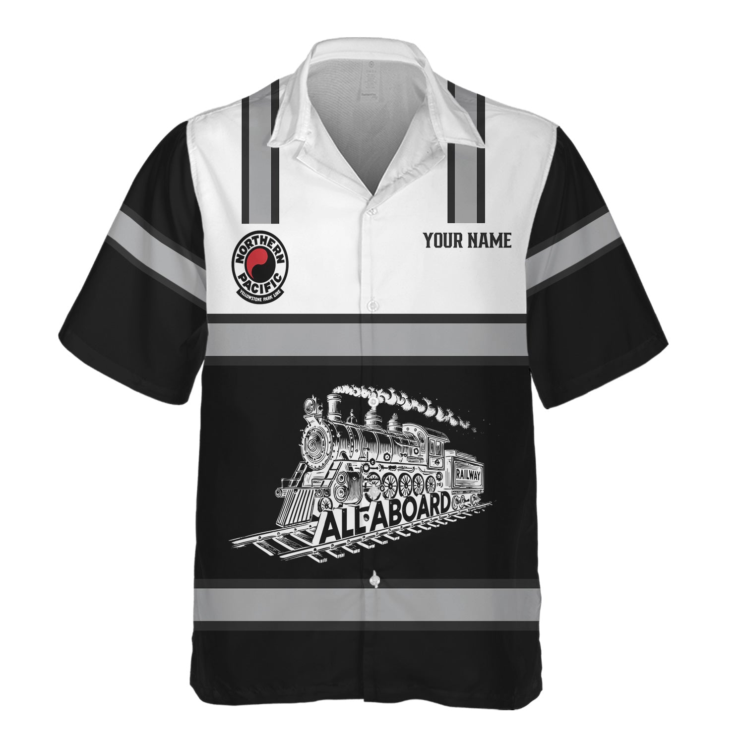 Railspirit Custom Name Northern Pacific Railway Hawaiian Shirt Eat Train Sleep Repeat Printed Train Shirt
