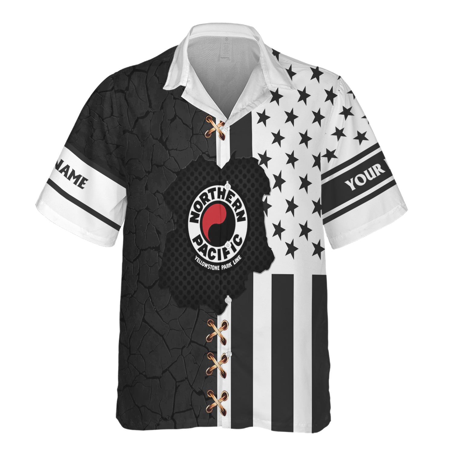 Railspirit Personalized Northern Pacific Railway Hawaiian Shirt American Flag with Crack Effect Train Shirt