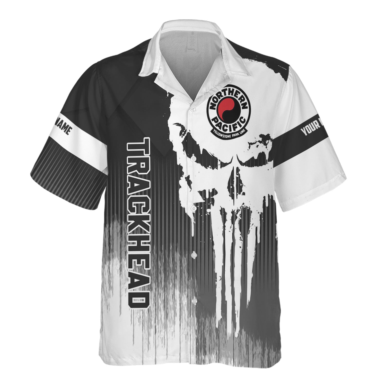 Railspirit Personalized Northern Pacific Railway Hawaiian Shirt Skull Design with Custom Job Train Shirt for Trackhead Crew