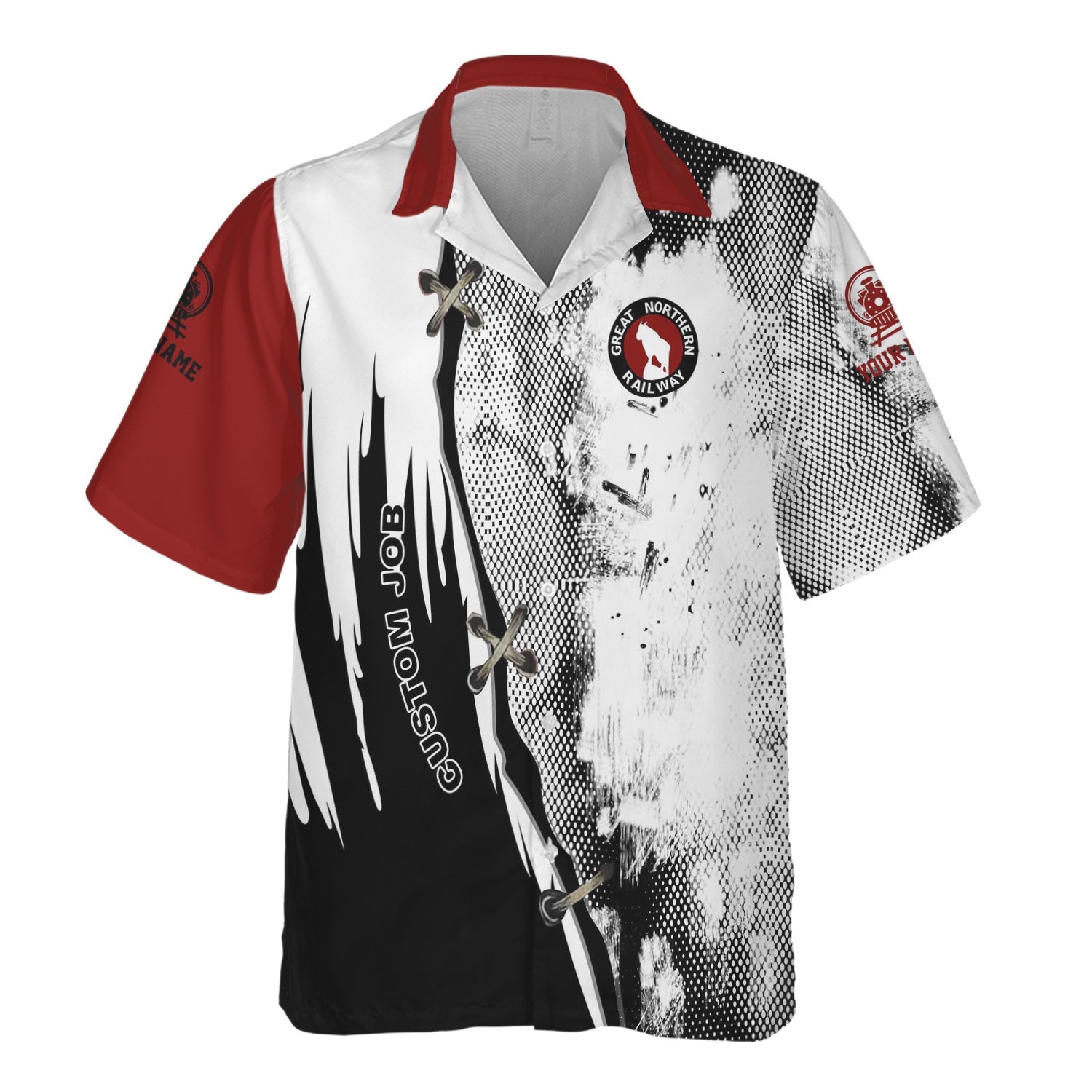 Railspirit Personalized Great Northern Railway Hawaiian Shirt Retro Stitches Design with Custom Position GNR Train Shirt