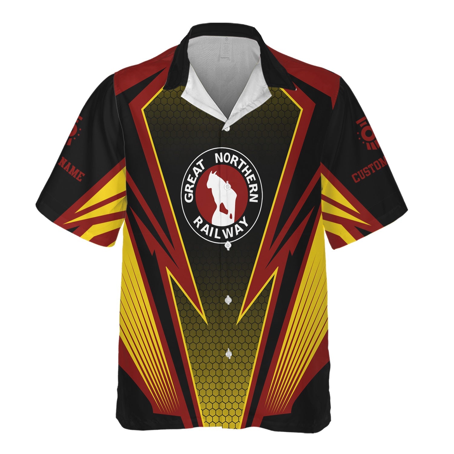 Railspirit Personalized Great Northern Railway Hawaiian Shirt Lightning Graphic Style GNR Shirt Gift Idea For Train Lover