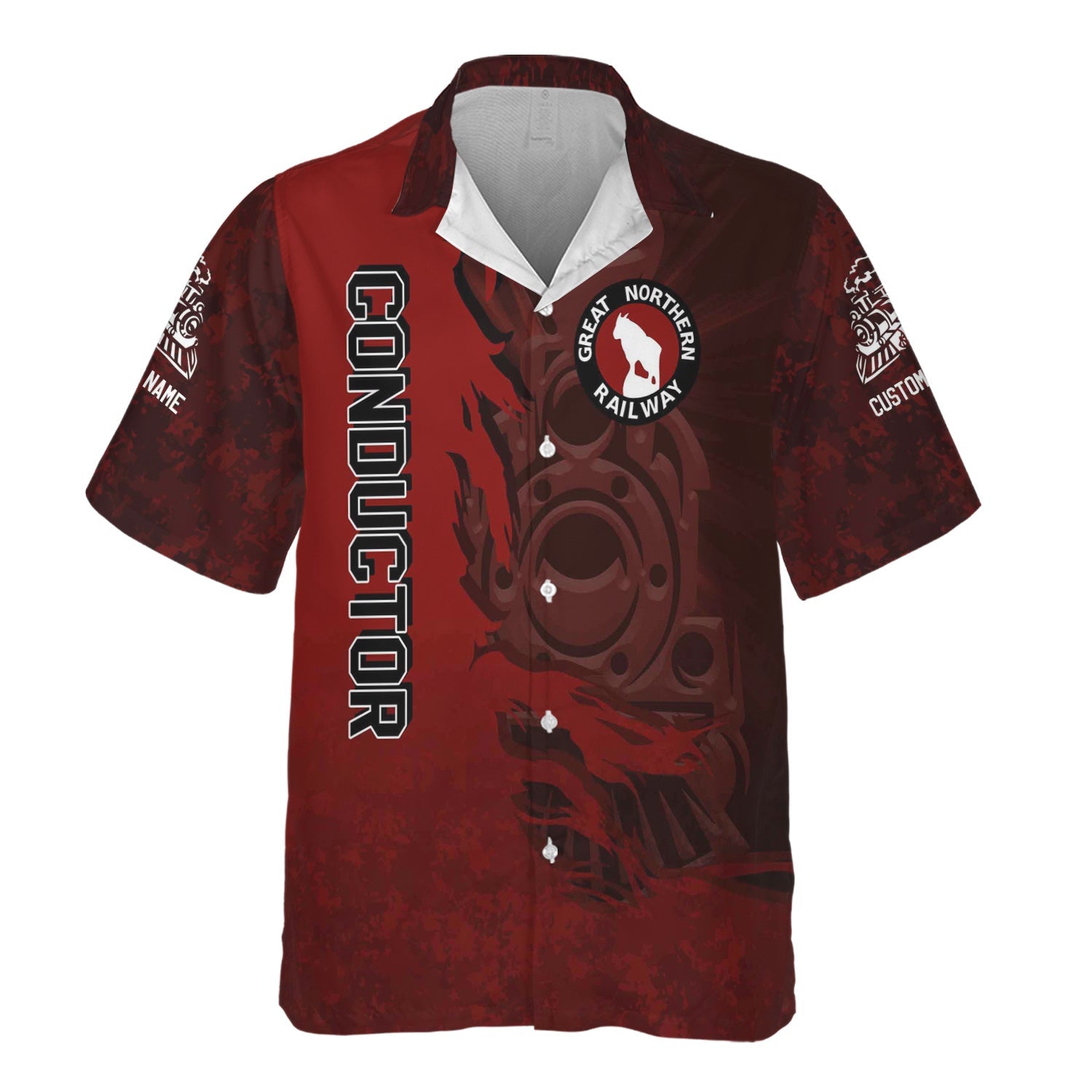 Railspirit Personalized Great Northern Railway Hawaiian Shirt Blazing Style with Custom Position GNR Train Shirt
