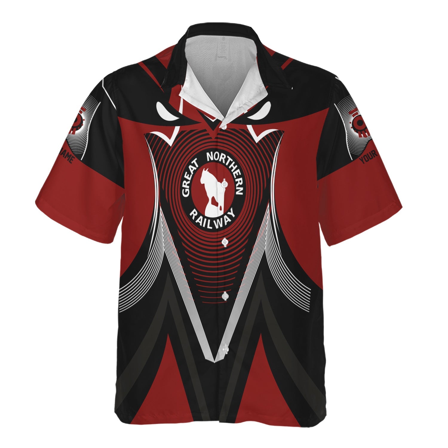 Railspirit Personalized Great Northern Railway Hawaiian Shirt Vibrant Graphic Pattern GNR Shirt For Train Enthusiasts