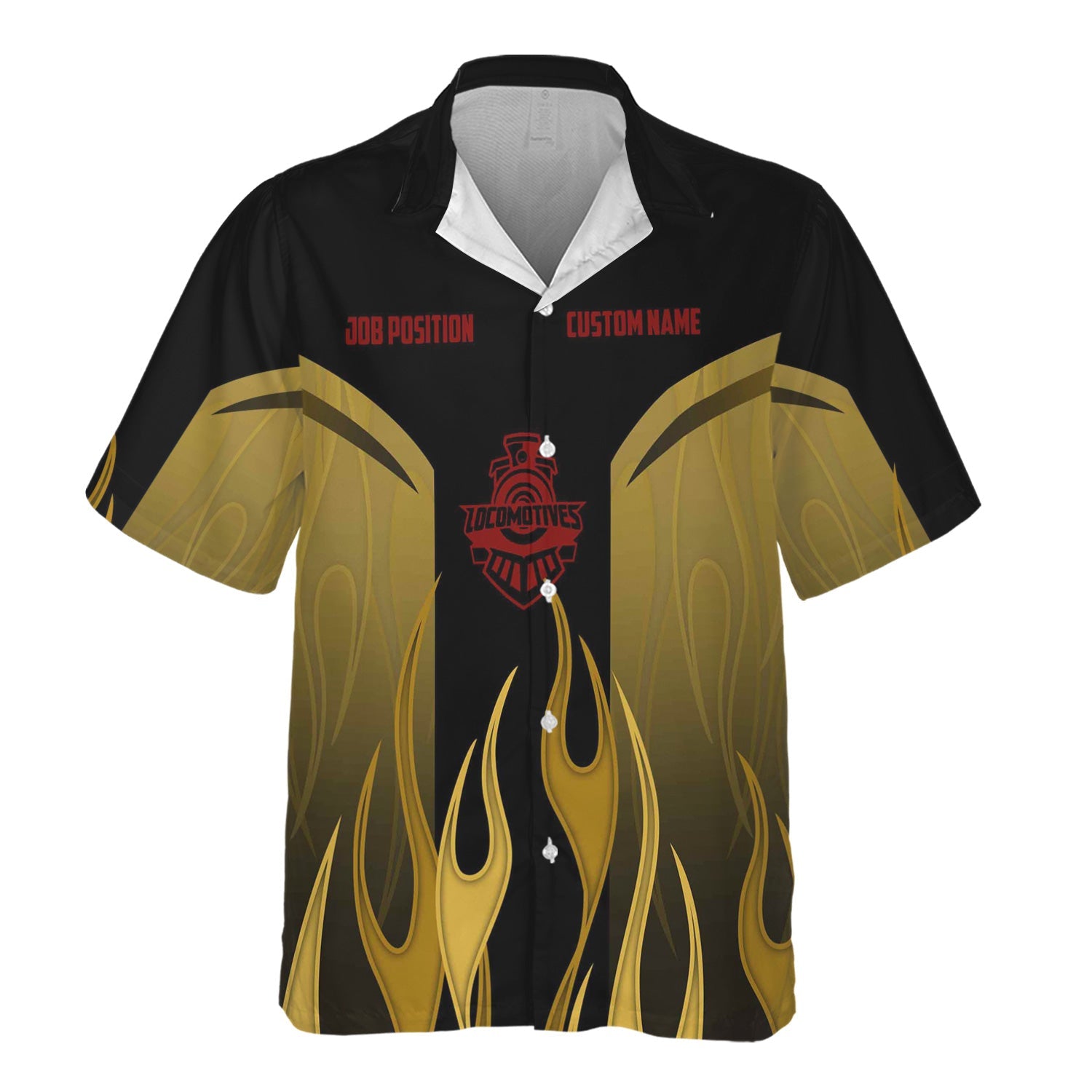 Railspirit Custom Name and Job Title Great Northern Railway Hawaiian Shirt Flame Graphic GNR Train Shirt For Rail Workers