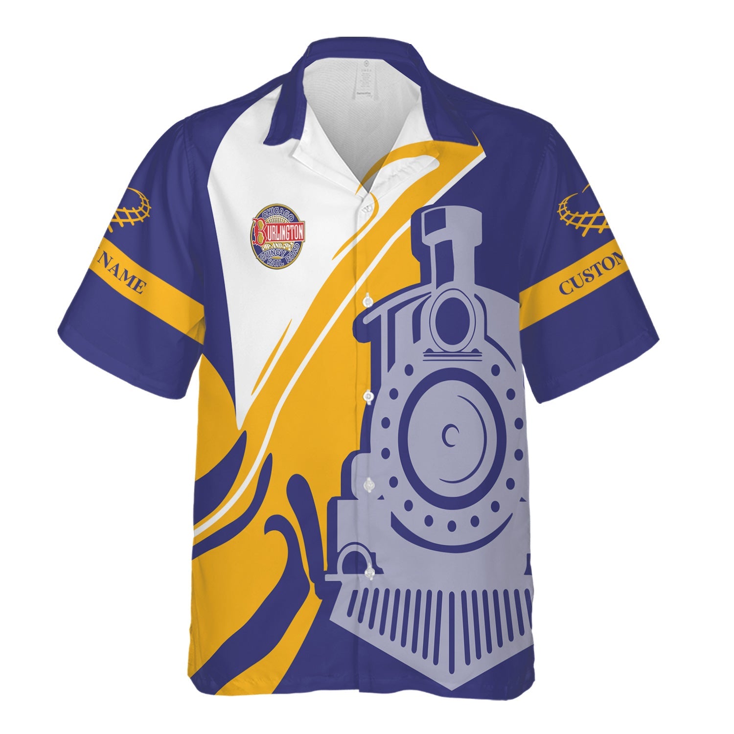 Railspirit Personalized Chicago, Burlington and Quincy Railroad Hawaiian Shirt Flame-Inspired Style Shirt Gift Idea For Train Lovers