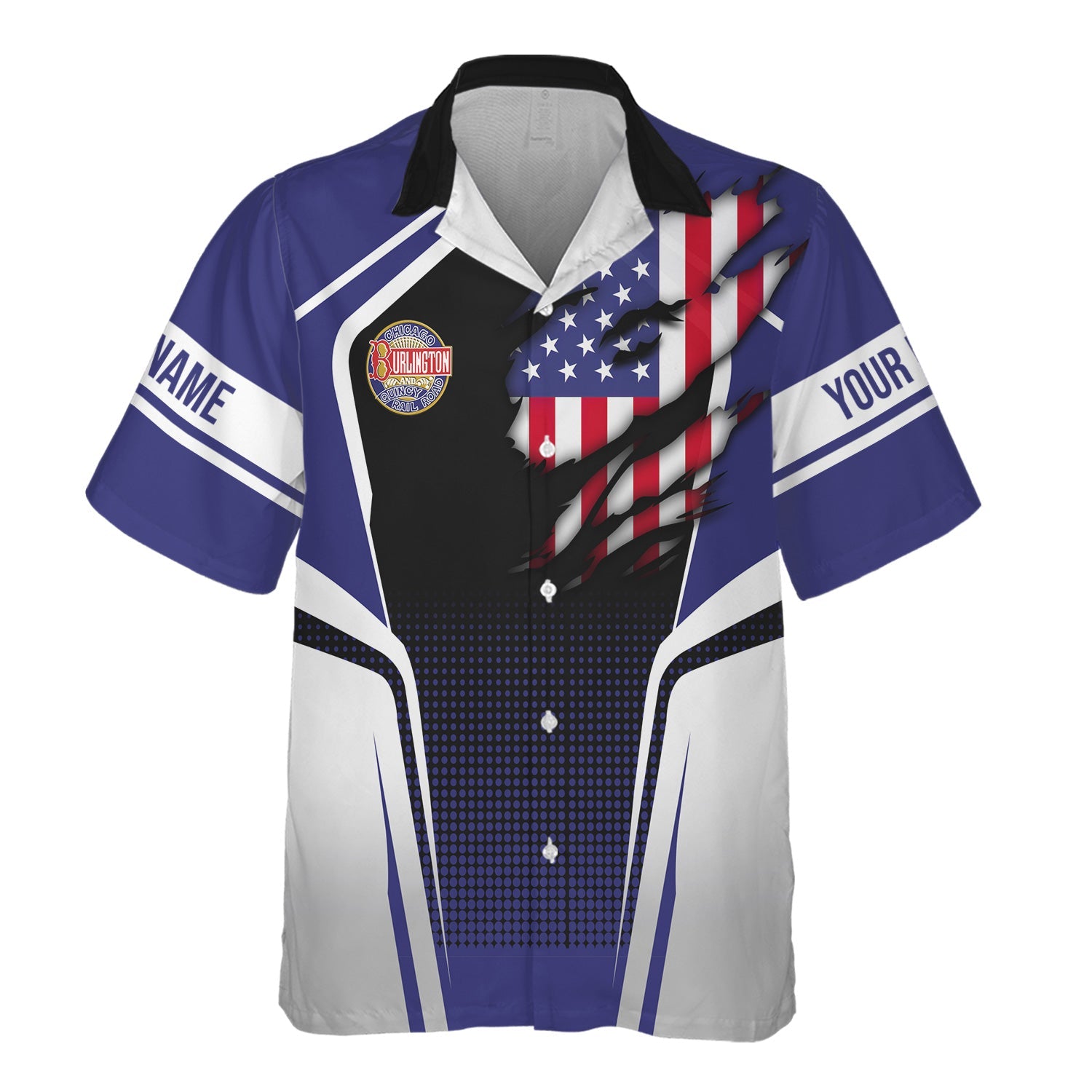 Railspirit Personalized Chicago, Burlington and Quincy Railroad Hawaiian Shirt American Eagle Vintage Train Shirt