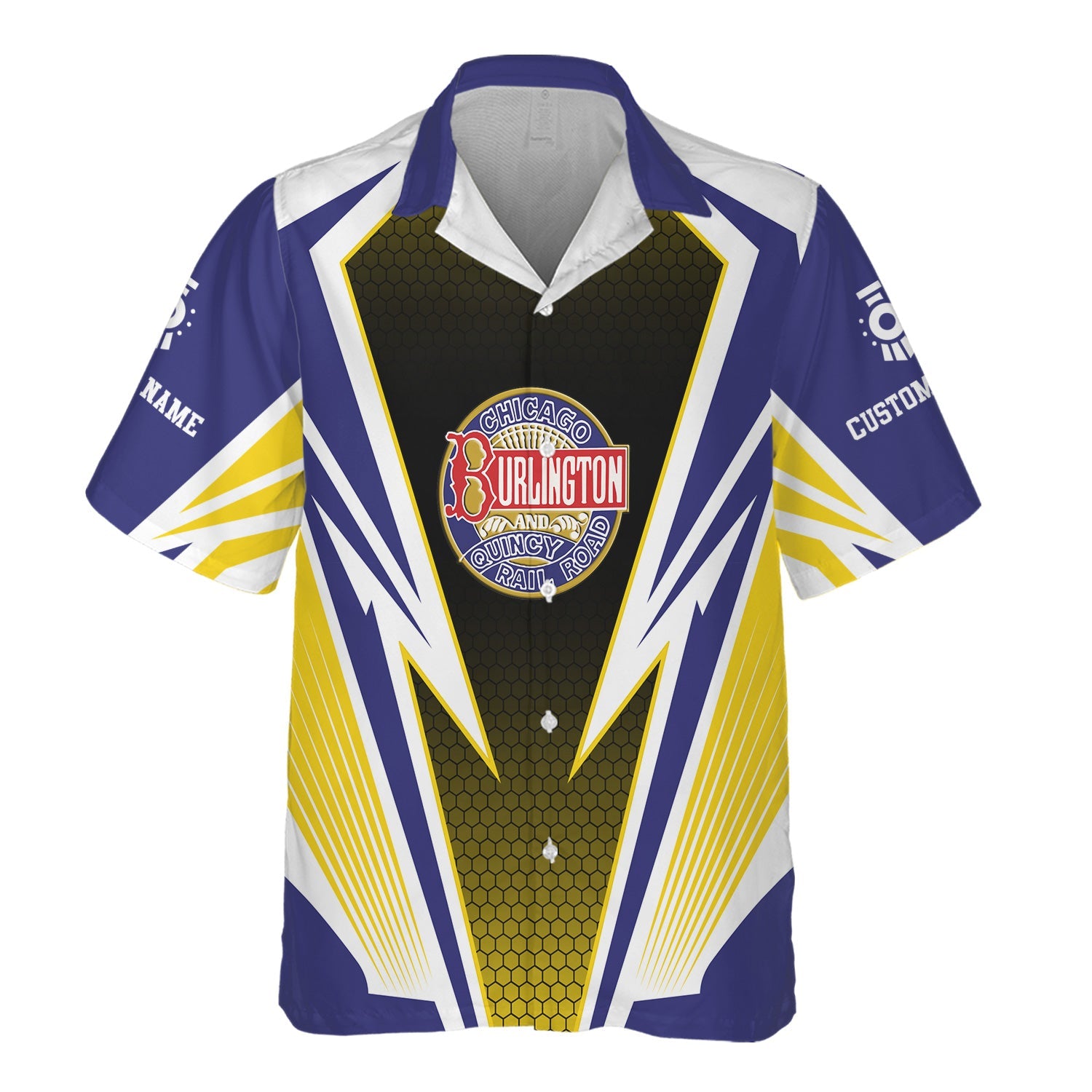 Railspirit Personalized Chicago, Burlington and Quincy Railroad Hawaiian Shirt Lightning Graphic Style Shirt Gift Idea For Train Lover