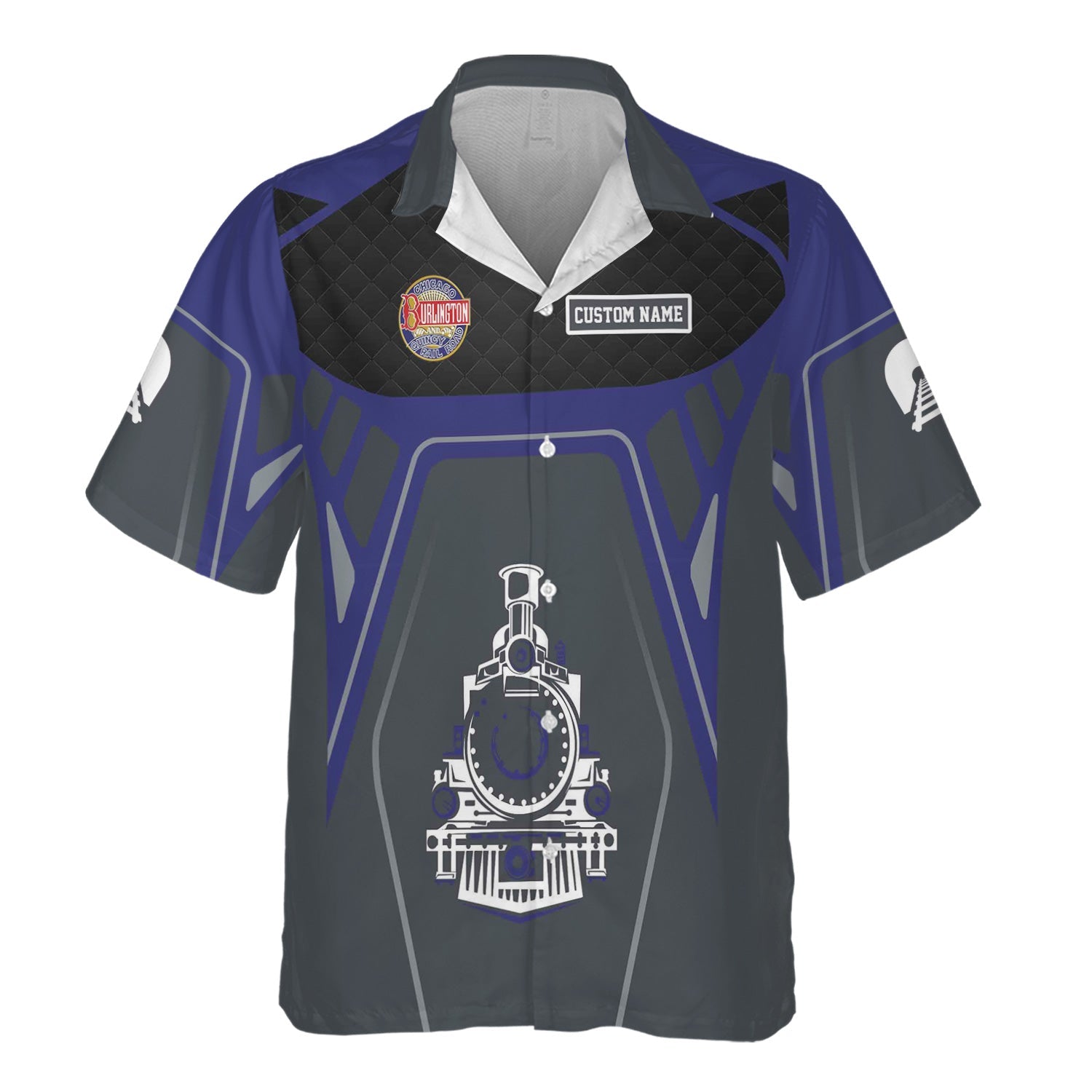 Railspirit Personalized Chicago, Burlington and Quincy Railroad Hawaiian Shirt Steam Locomotive Engine Graphic Train Shirt All Over Print