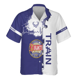 Railspirit Personalized Chicago, Burlington and Quincy Railroad Hawaiian Shirt Engine Heartbeat and Track Love Style Shirt Gift Idea For Train Lovers