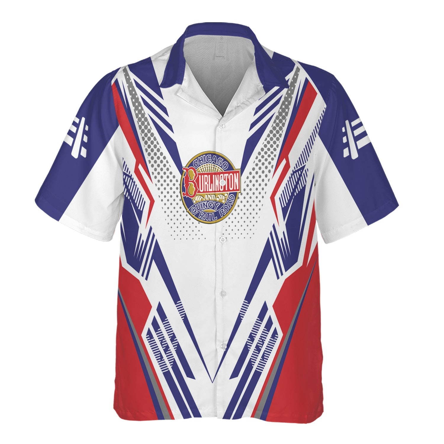 Railspirit Personalized Chicago, Burlington and Quincy Railroad Hawaiian Shirt Railroad Tribute Design Train Shirt for Train Lovers