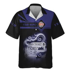 Railspirit Personalized Chicago, Burlington and Quincy Railroad Hawaiian Shirt Train Ticket American Locomotive Printed Train