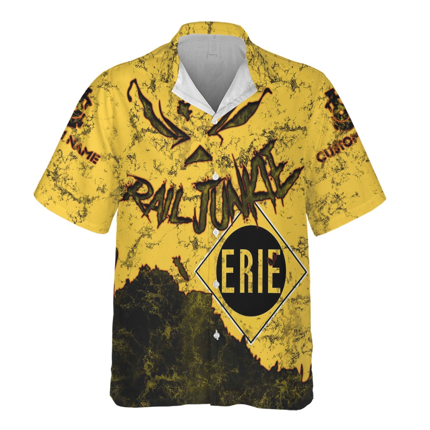 Railspirit Personalized Erie Railroad Hawaiian Shirt Torn Graphic Style Train Shirt For Rail Junkie