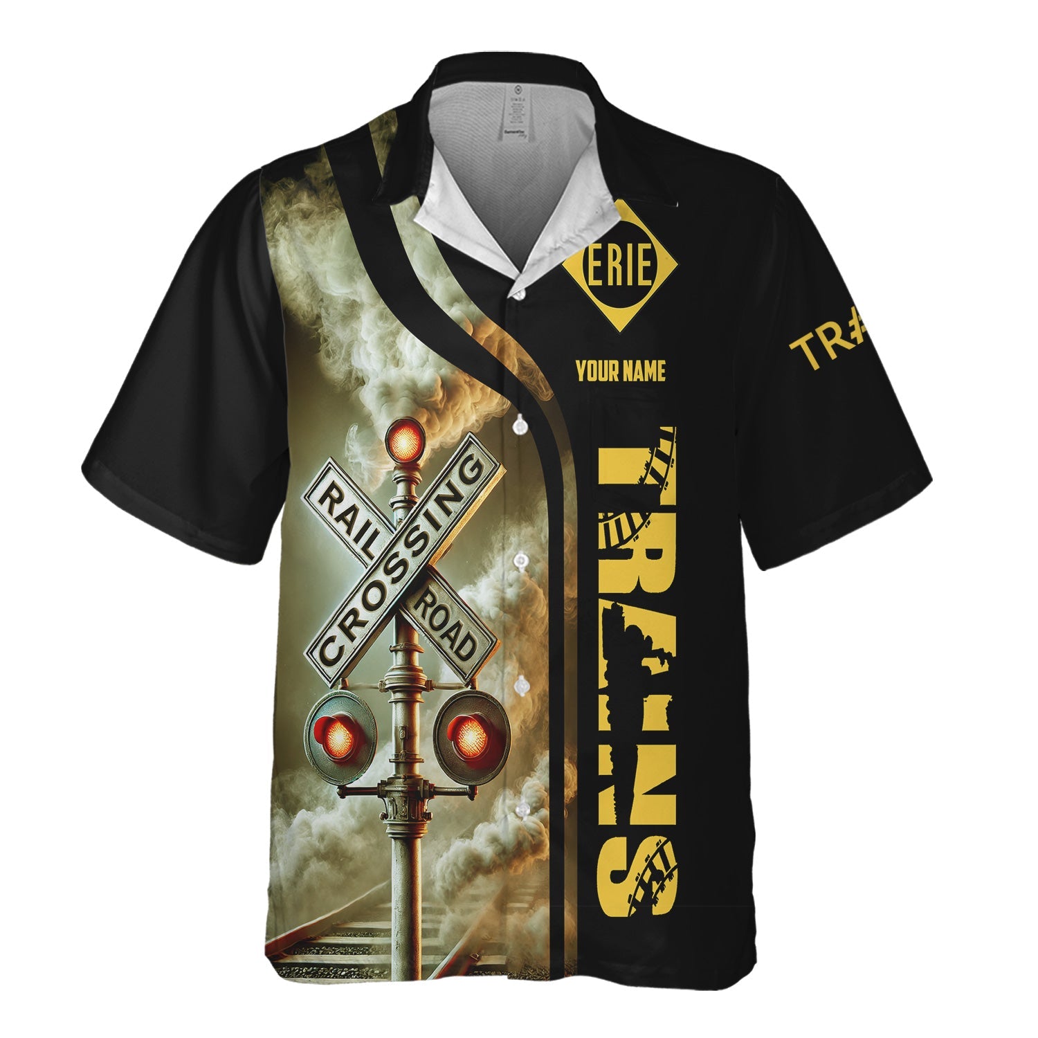 Railspirit Custom Name Erie Railroad Hawaiian Shirt Railroad Crossing Sign Printed Train Shirt