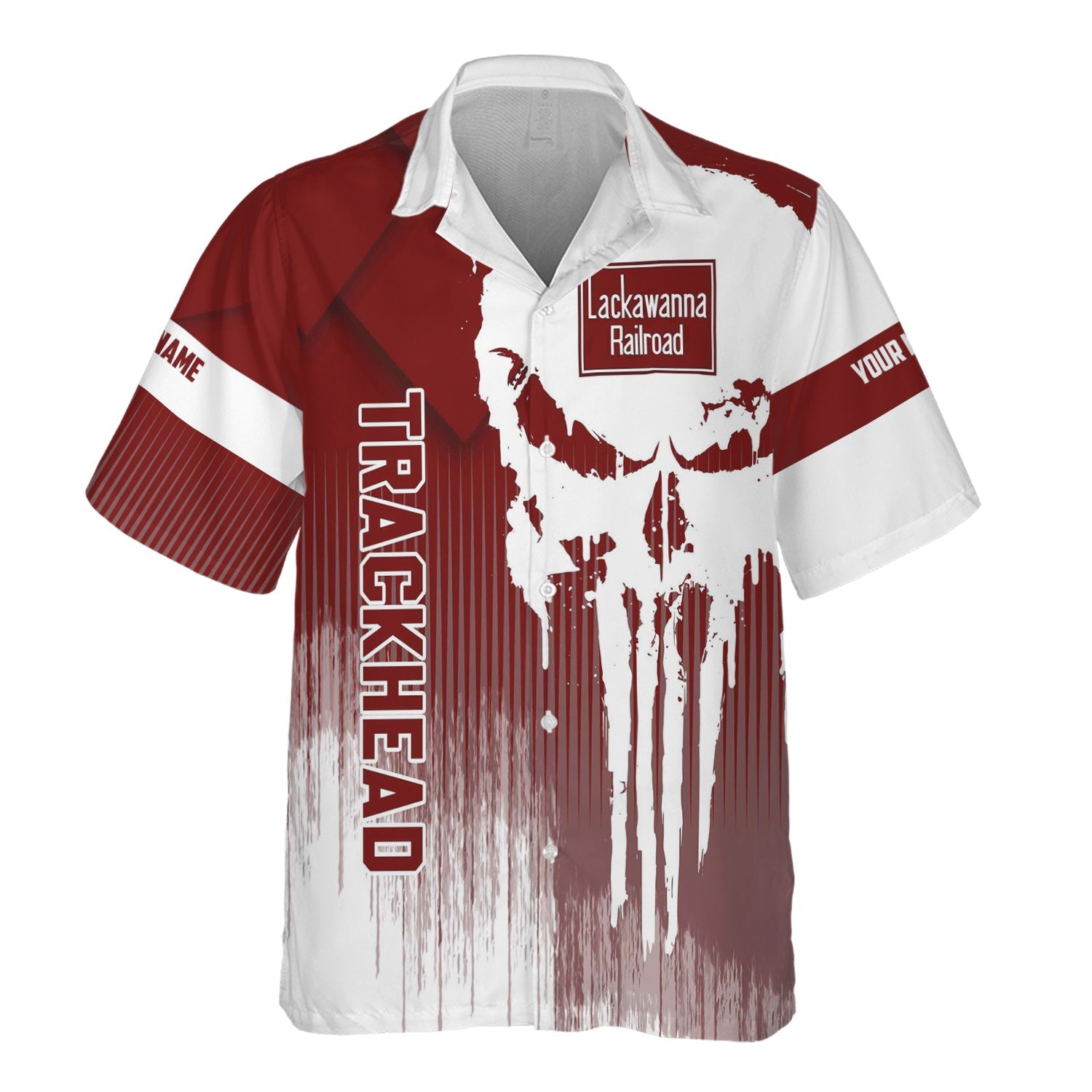 Railspirit Personalized Delaware, Lackawanna and Western Railroad Hawaiian Shirt Skull Design with Custom Job DL&W Train Shirt for Trackhead Crew