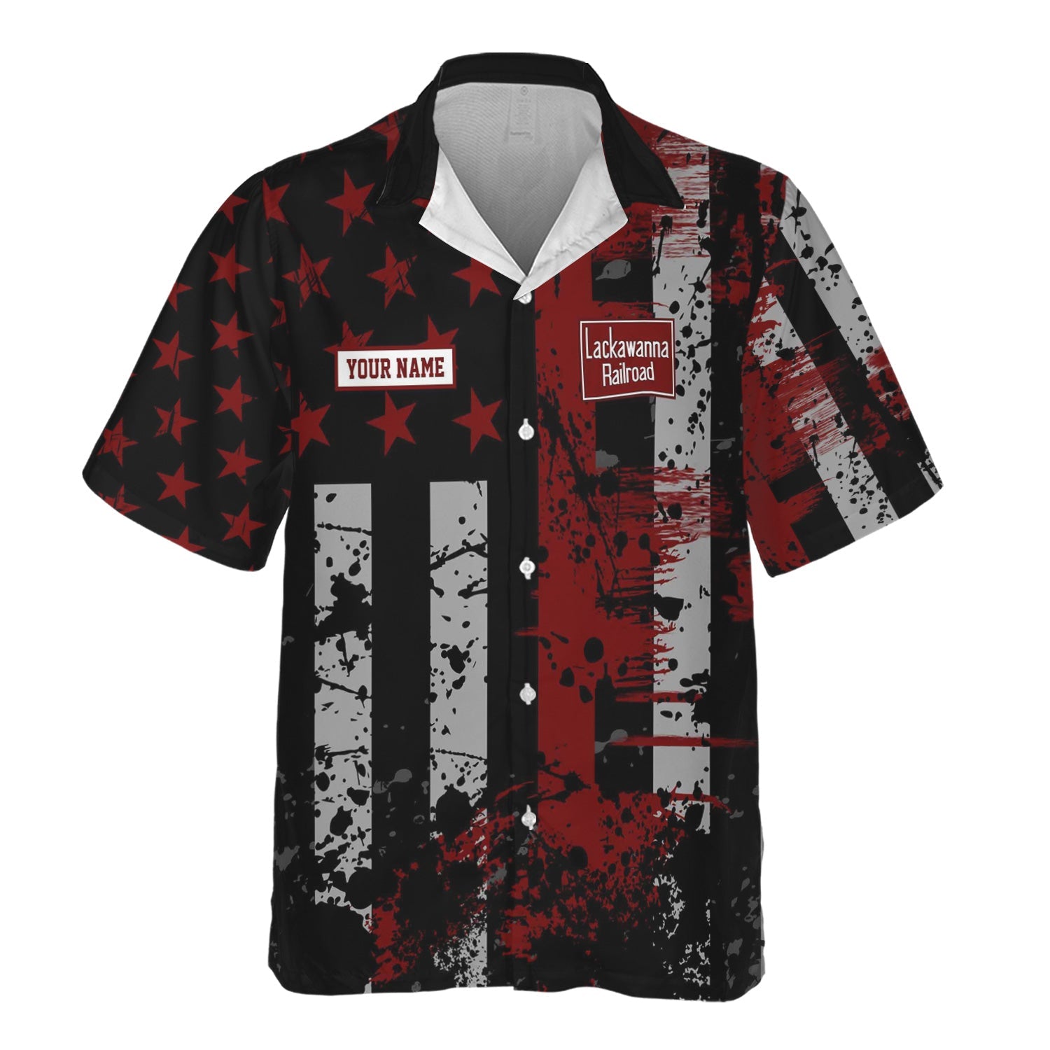 Railspirit Personalized Delaware, Lackawanna and Western Railroad Hawaiian Shirt Artistic Paint American Flag Style DL&W Train Shirt
