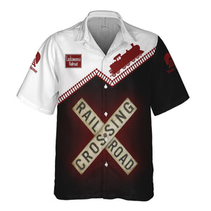 Railspirit Personalized Delaware, Lackawanna and Western Railroad Hawaiian Shirt Railroad Crossing Printed Train Track Shirt