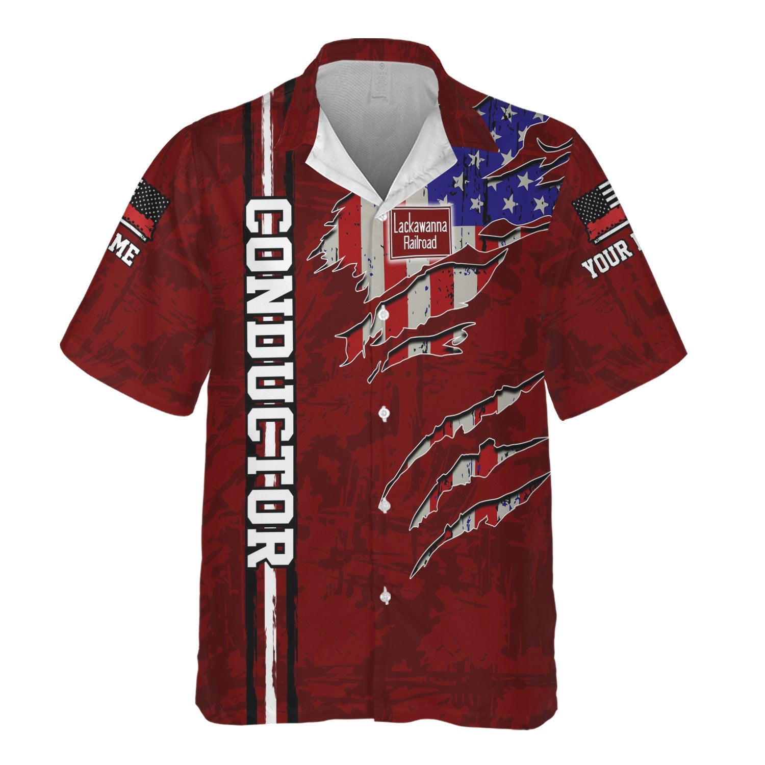 Railspirit Personalized Delaware, Lackawanna and Western Railroad Hawaiian Shirt USA Flag Claw Art with Custom Job DL&W Train Shirt