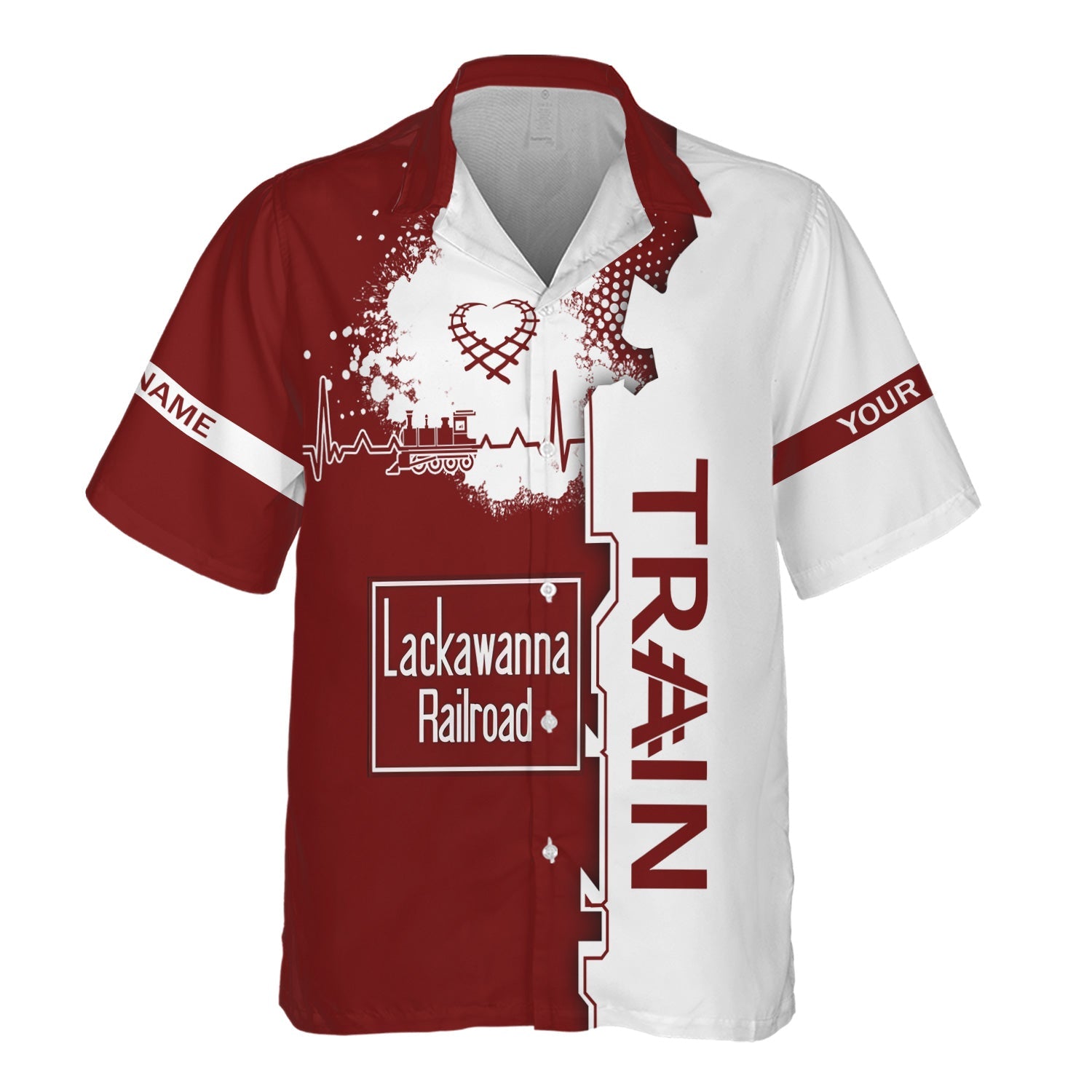 Railspirit Personalized Delaware, Lackawanna and Western Railroad Hawaiian Shirt Engine Heartbeat and Track Love Style DL&W Shirt