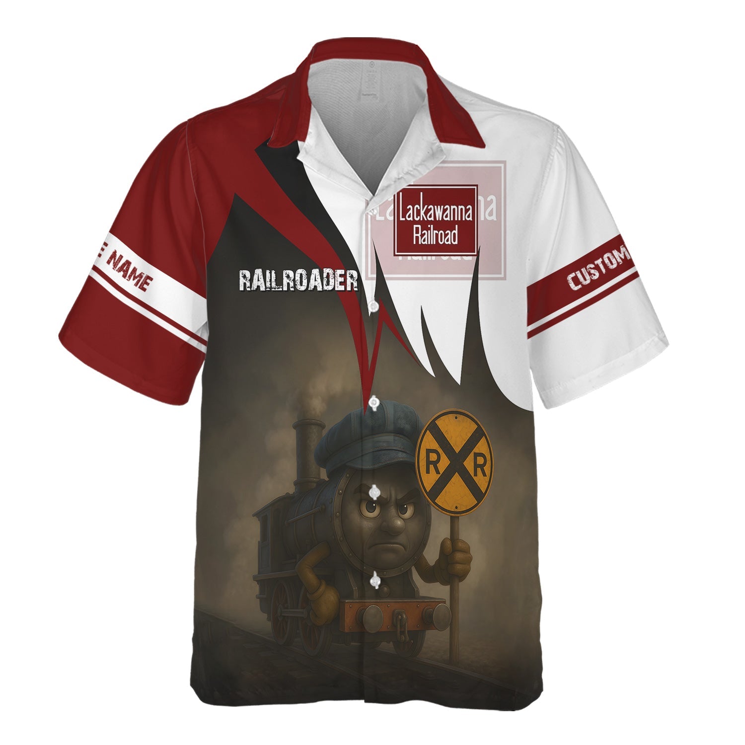 Railspirit Personalized Delaware, Lackawanna and Western Railroad Hawaiian Shirt Angry Train DL&W Hawaiian Shirt Gift Idea For Train Lover