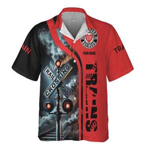 Railspirit Custom Name Seaboard Air Line Railroad Hawaiian Shirt Railroad Crossing Sign Printed Train Shirt