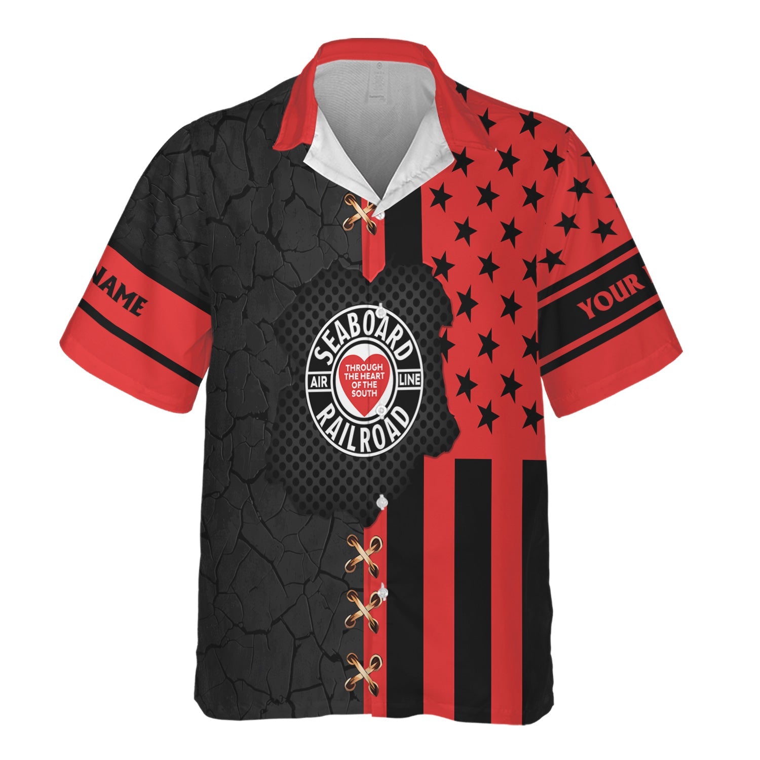 Railspirit Personalized Seaboard Air Line Railroad Hawaiian Shirt American Flag with Crack Effect Train Shirt