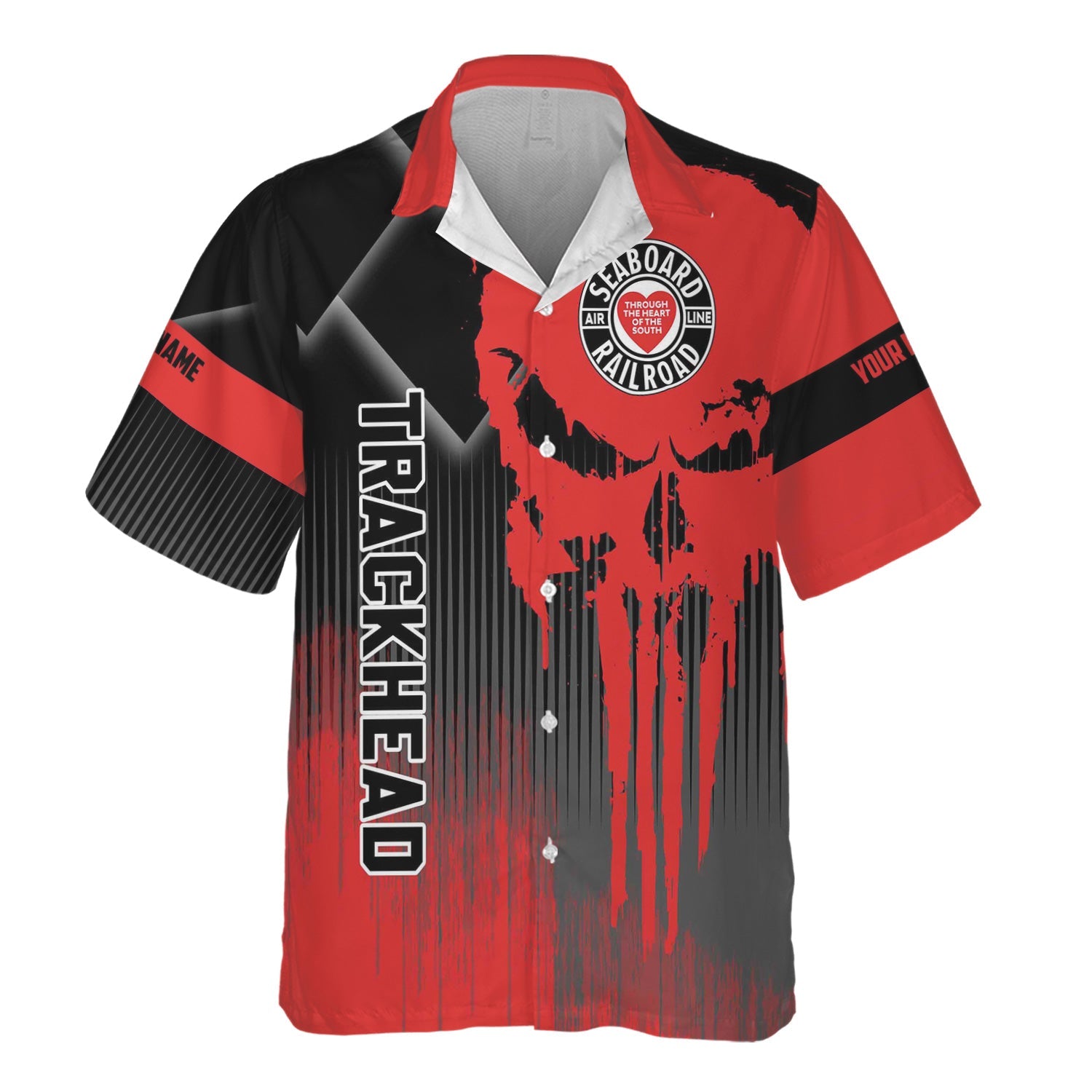 Railspirit Personalized Seaboard Air Line Railroad Hawaiian Shirt Skull Design with Custom Job Train Shirt for Trackhead Crew