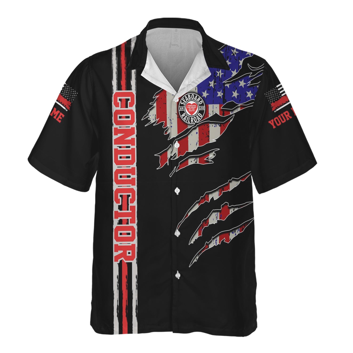 Railspirit Personalized Seaboard Air Line Railroad Hawaiian Shirt USA Flag Claw Art with Custom Job Train Shirt
