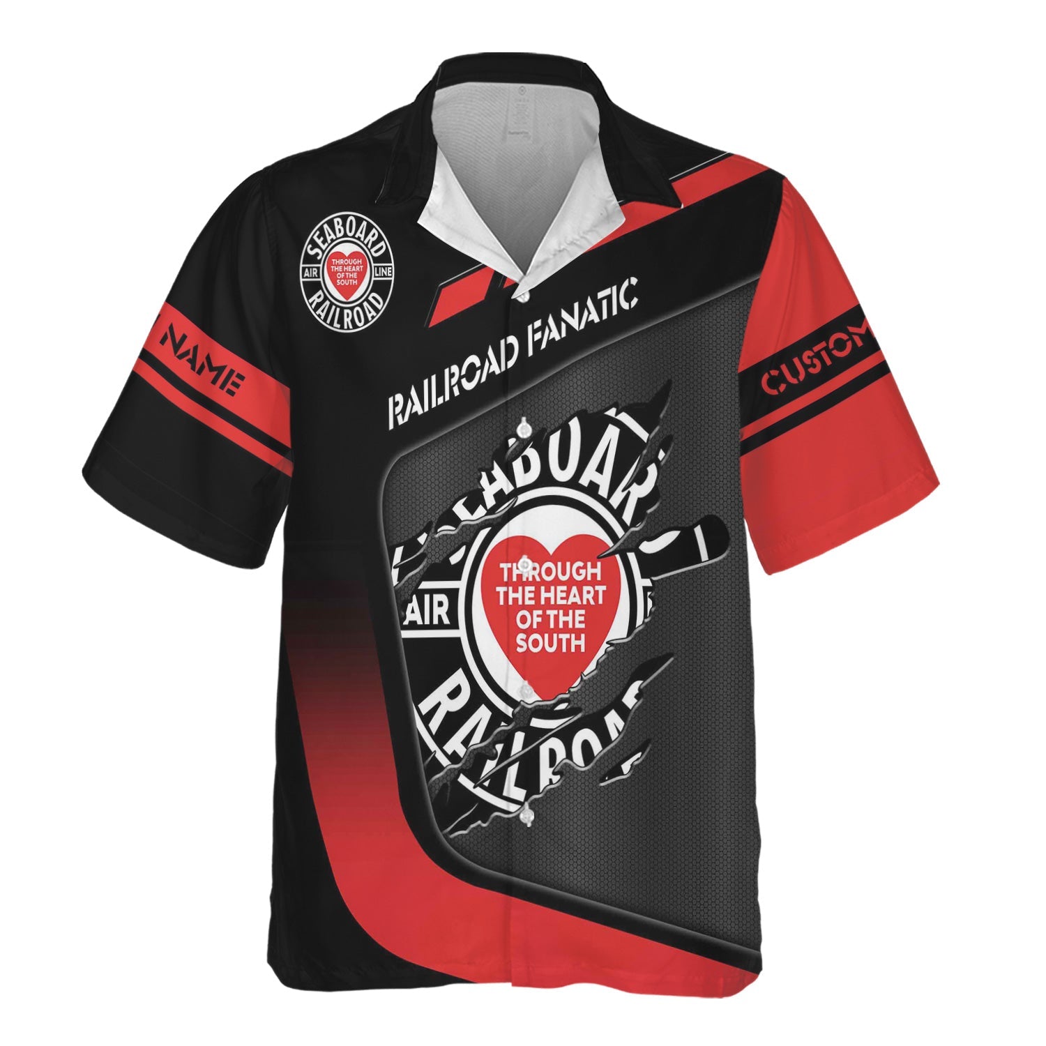 Railspirit Personalized Seaboard Air Line Railroad Hawaiian Shirt Ripped Texture Style Train Shirt For Railroad Fanatic