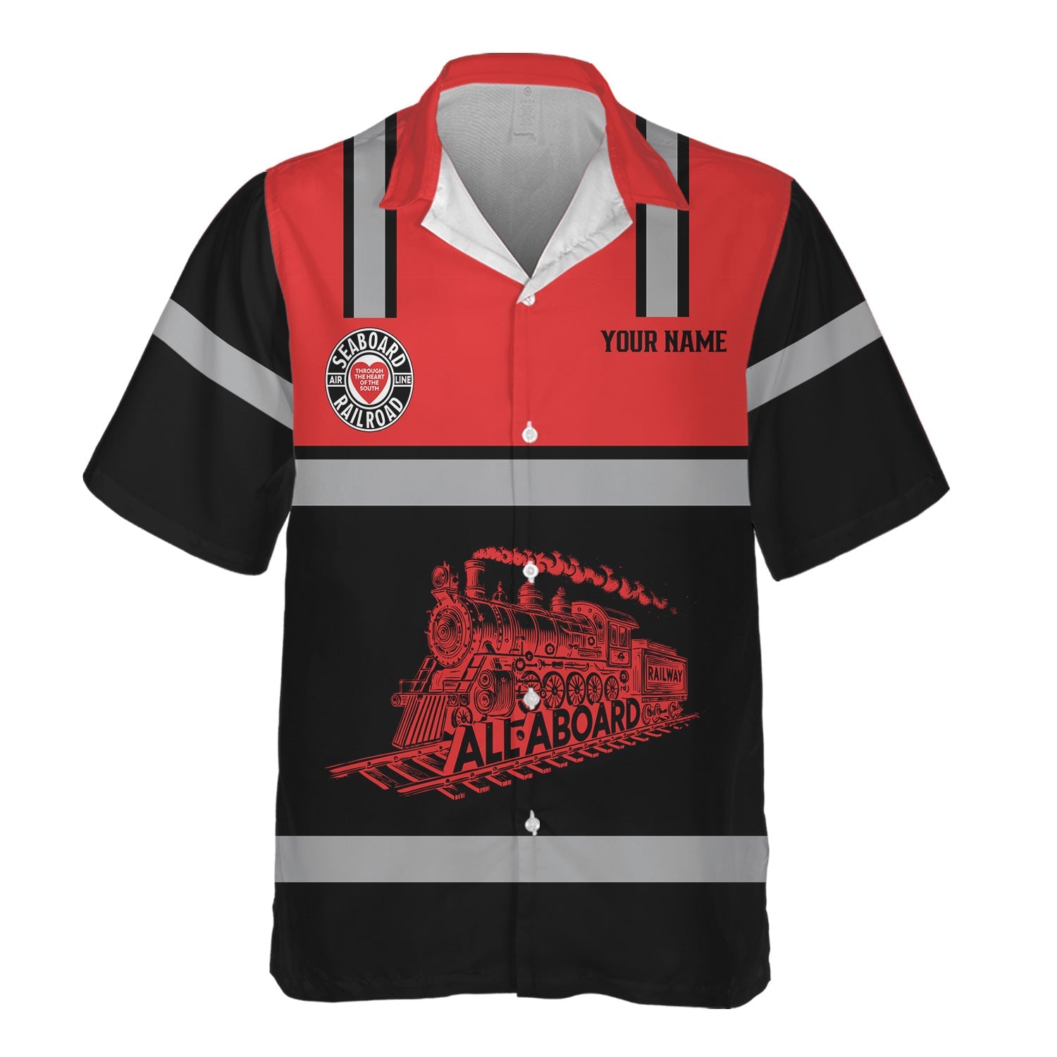 Railspirit Custom Name Seaboard Air Line Railroad Hawaiian Shirt Eat Train Sleep Repeat Printed Train Shirt
