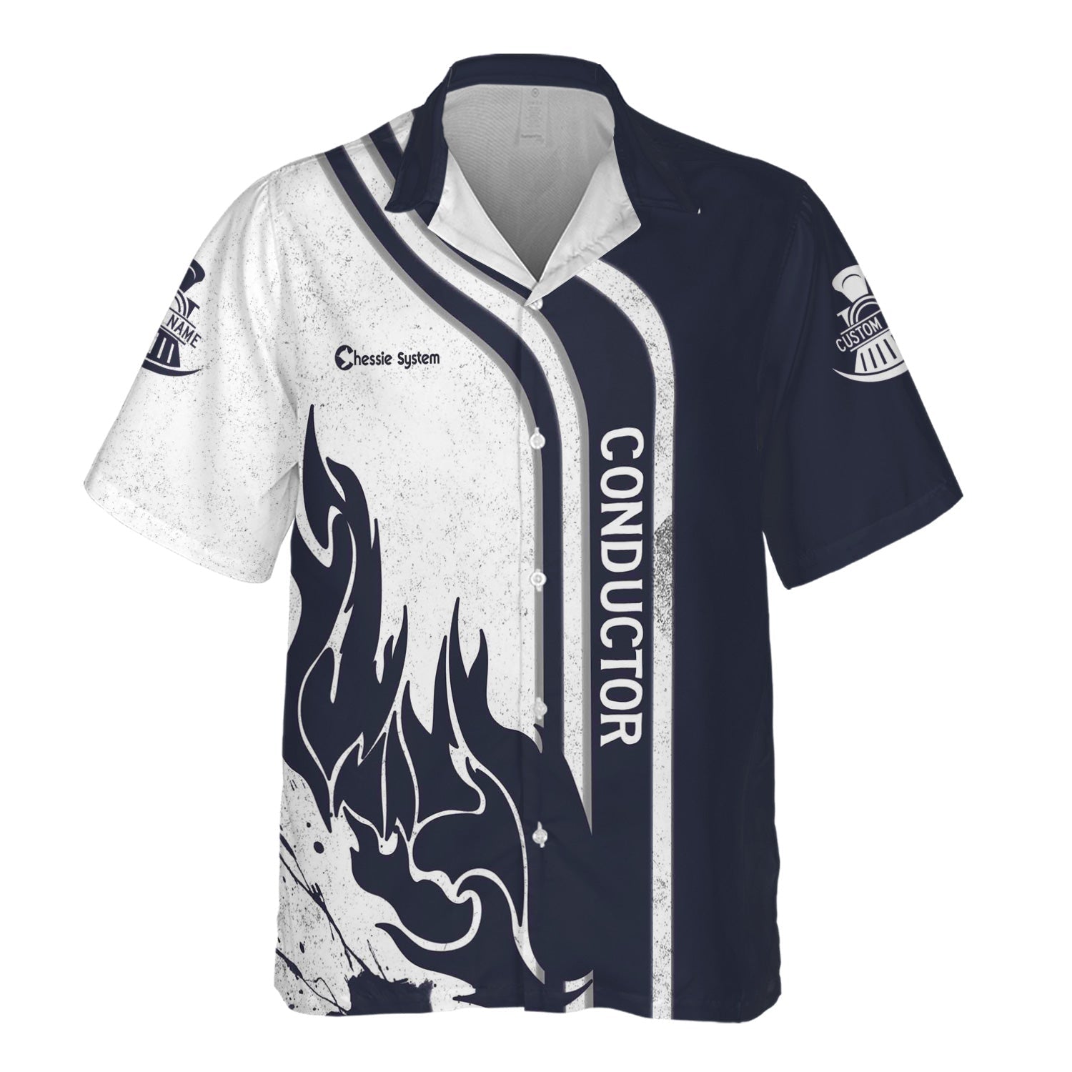 Railspirit Personalized Chessie System Railroad Hawaiian Shirt Flame Design with Custom Job Position Train Shirt