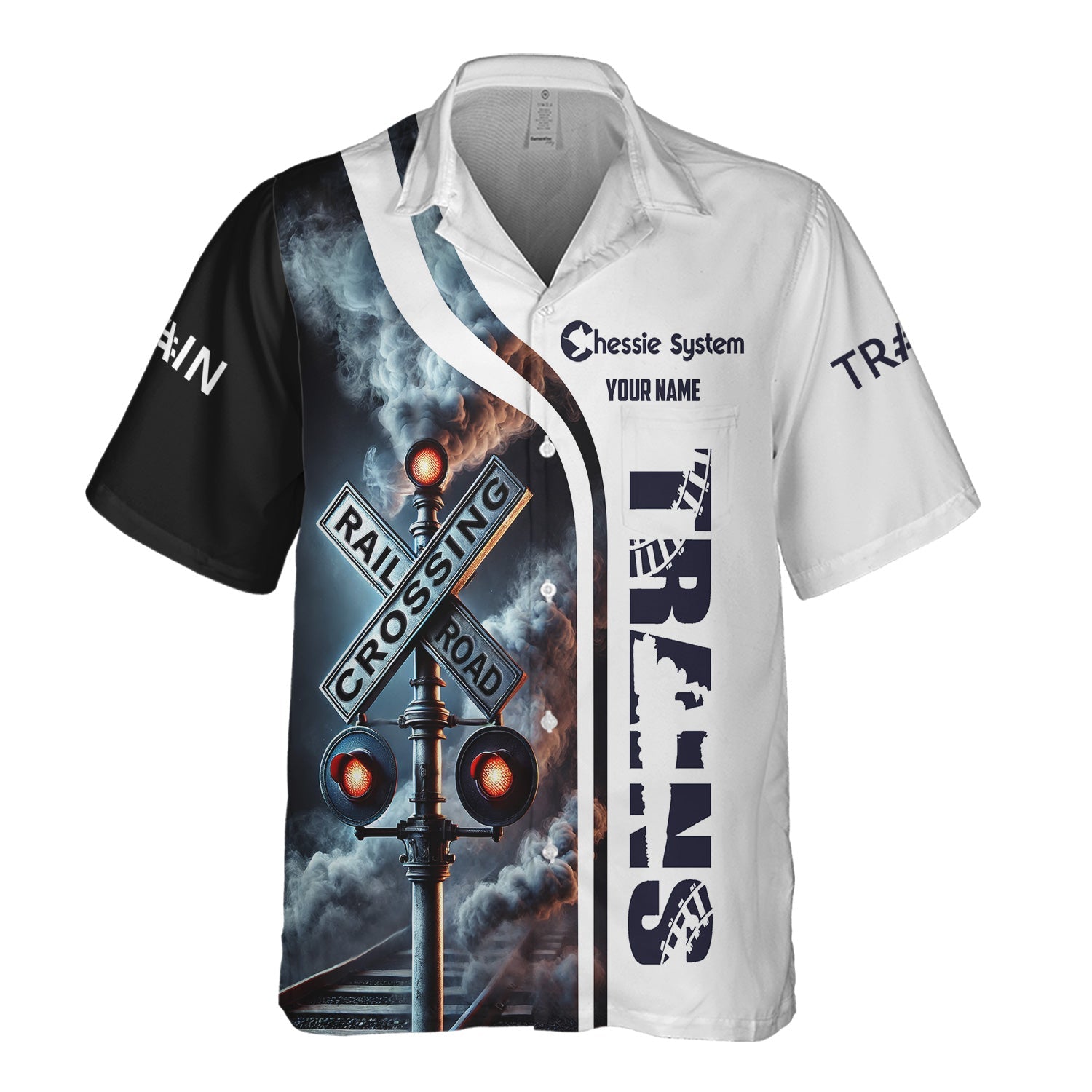 Railspirit Custom Name Chessie System Railroad Hawaiian Shirt Railroad Crossing Sign Printed Train Shirt