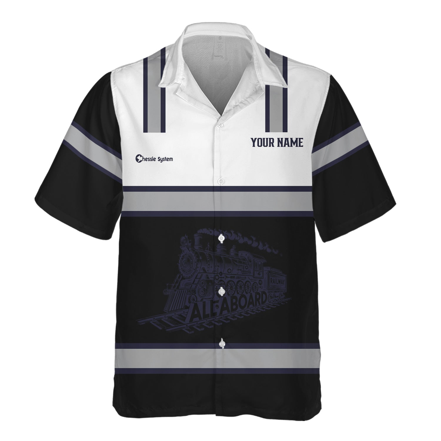 Railspirit Custom Name Chessie System Railroad Hawaiian Shirt Eat Train Sleep Repeat Printed Train Shirt