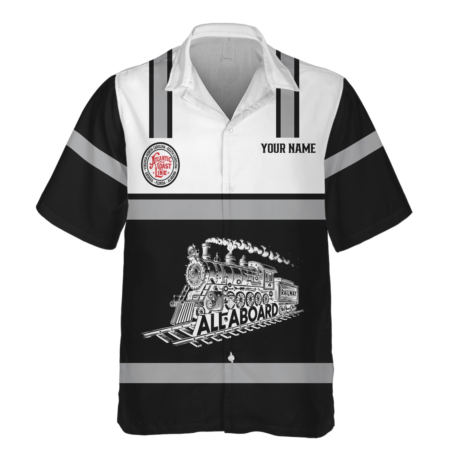 Railspirit Custom Name Atlantic Coast Line Railroad Hawaiian Shirt Eat Train Sleep Repeat Printed Train Shirt