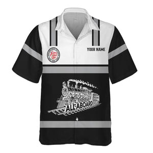 Railspirit Custom Name Atlantic Coast Line Railroad Hawaiian Shirt Eat Train Sleep Repeat Printed Train Shirt