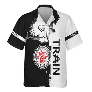 Railspirit Personalized Atlantic Coast Line Railroad Hawaiian Shirt Engine Heartbeat and Track Love Style Shirt Gift Idea For Train Lovers
