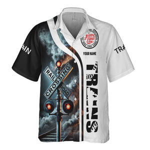 Railspirit Custom Name Atlantic Coast Line Railroad Hawaiian Shirt Railroad Crossing Sign Printed Train Shirt