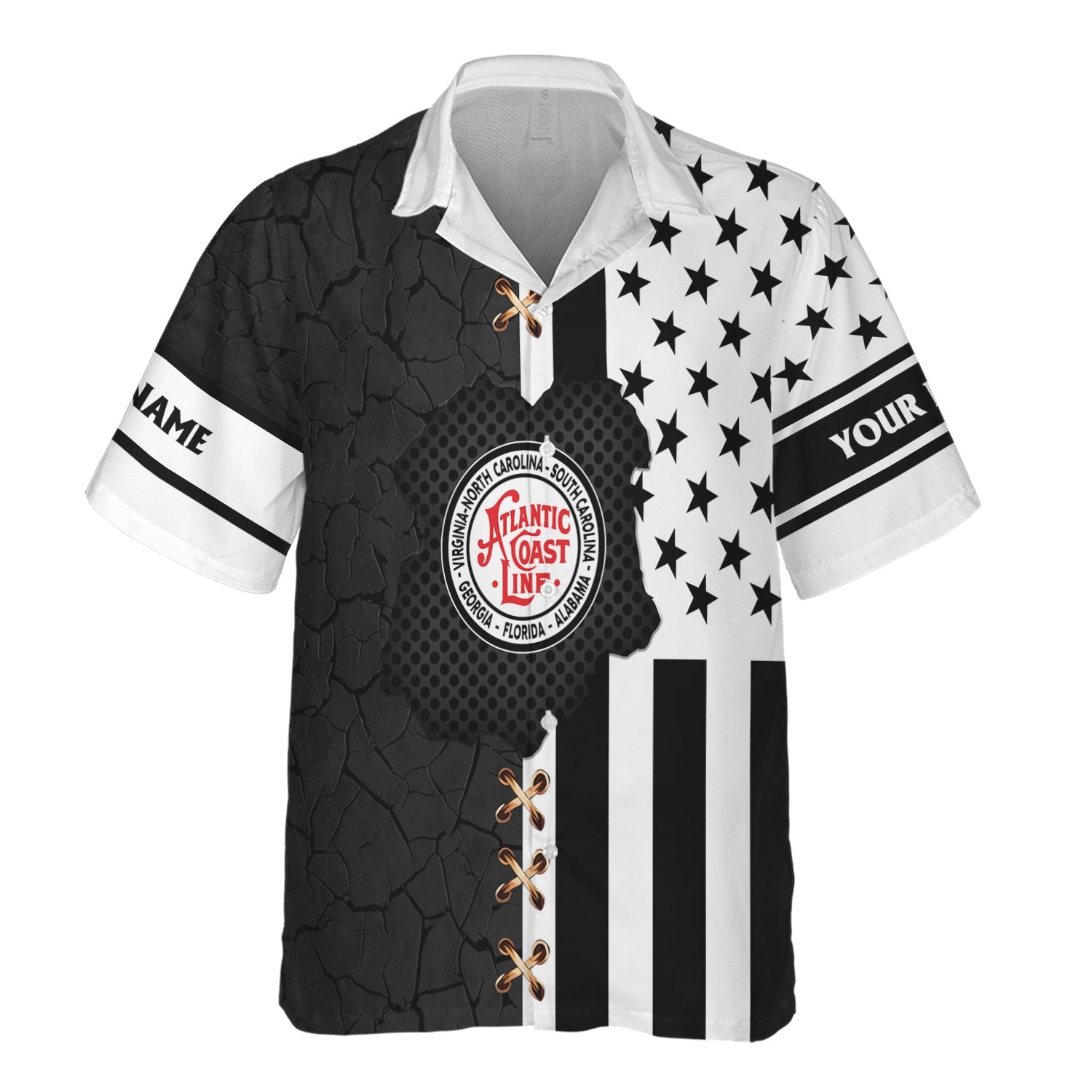 Railspirit Personalized Atlantic Coast Line Railroad Hawaiian Shirt American Flag with Crack Effect Train Shirt