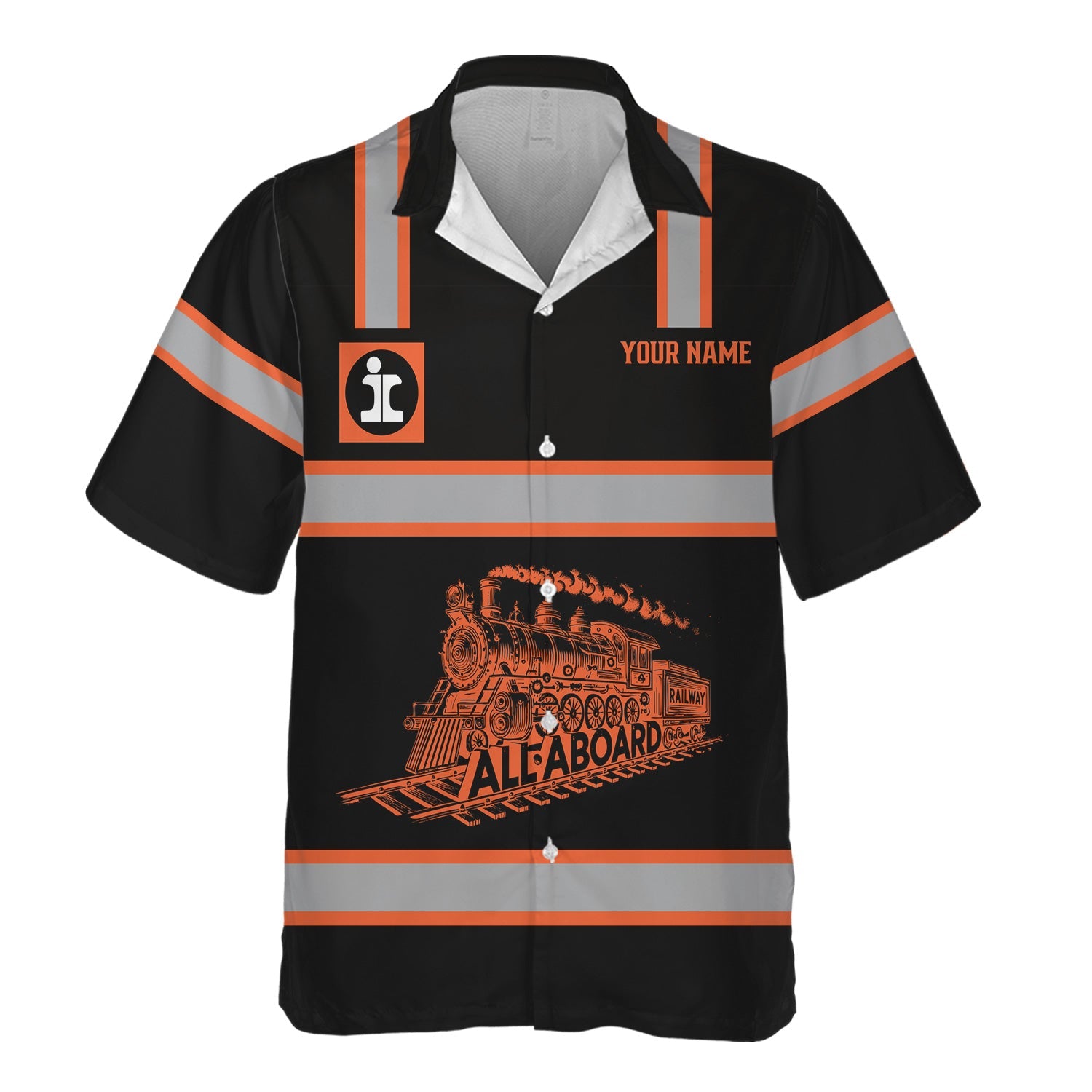 Railspirit Custom Name Illinois Central Railroad Hawaiian Shirt Eat Train Sleep Repeat Printed Train Shirt