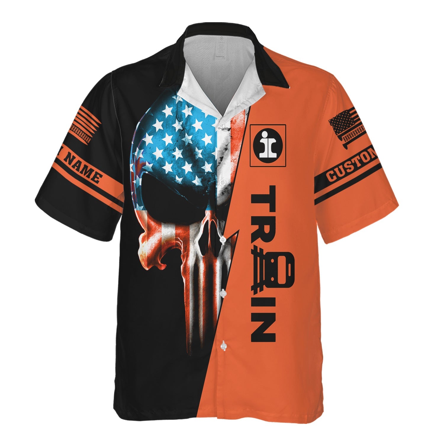 Railspirit Personalized Illinois Central Railroad Hawaiian Shirt Train Skull American Flag Shirt All Over Print