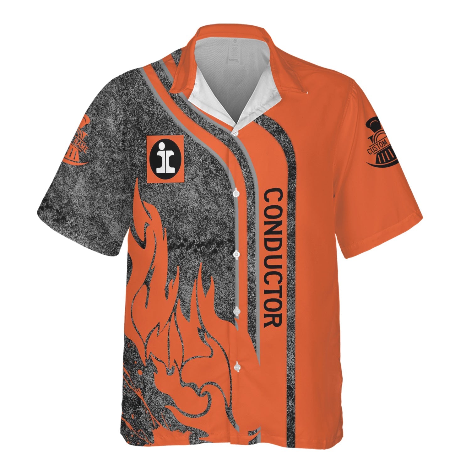 Railspirit Personalized Illinois Central Railroad Hawaiian Shirt Flame Design with Custom Job Position Train Shirt