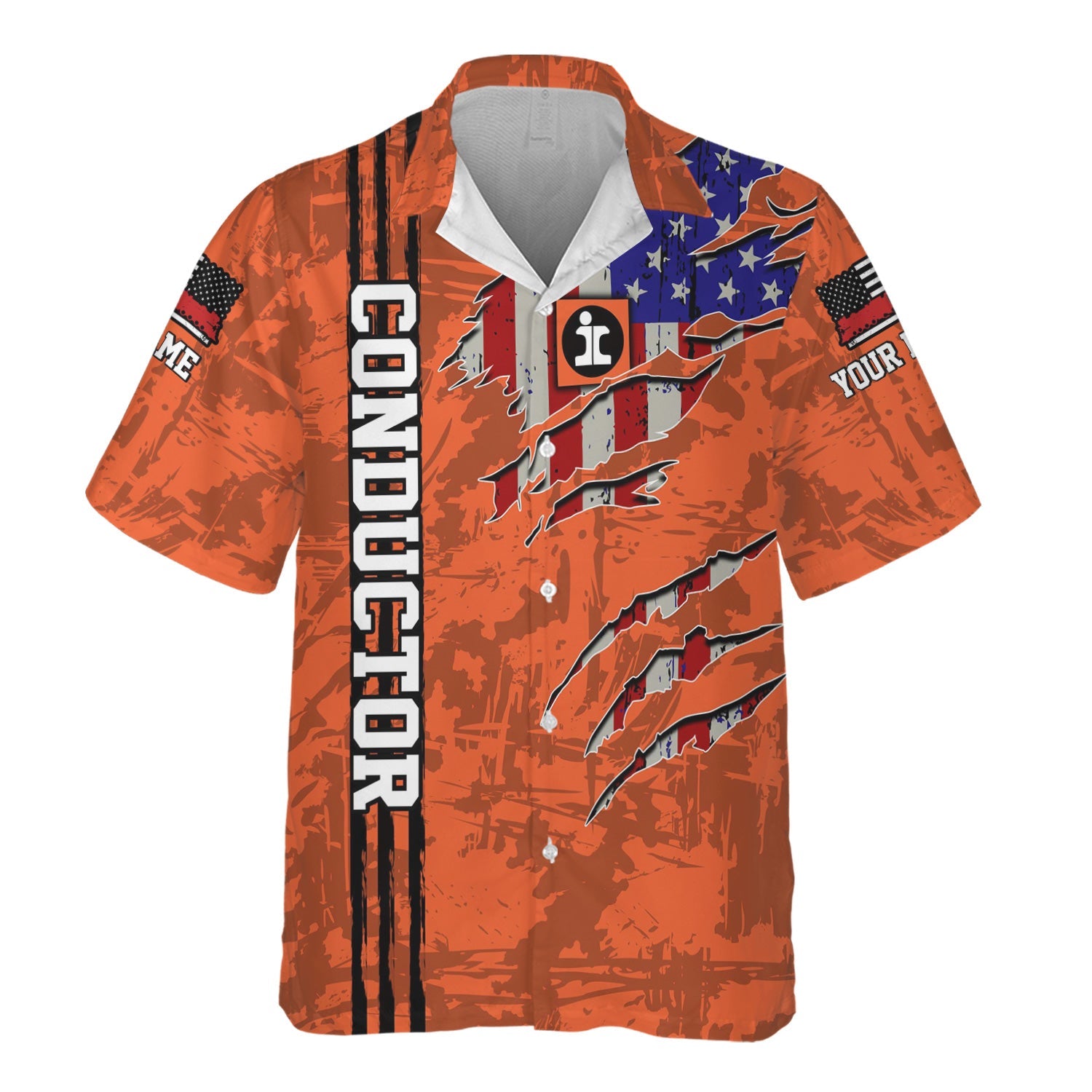 Railspirit Personalized Illinois Central Railroad Hawaiian Shirt USA Flag Claw Art with Custom Job Train Shirt